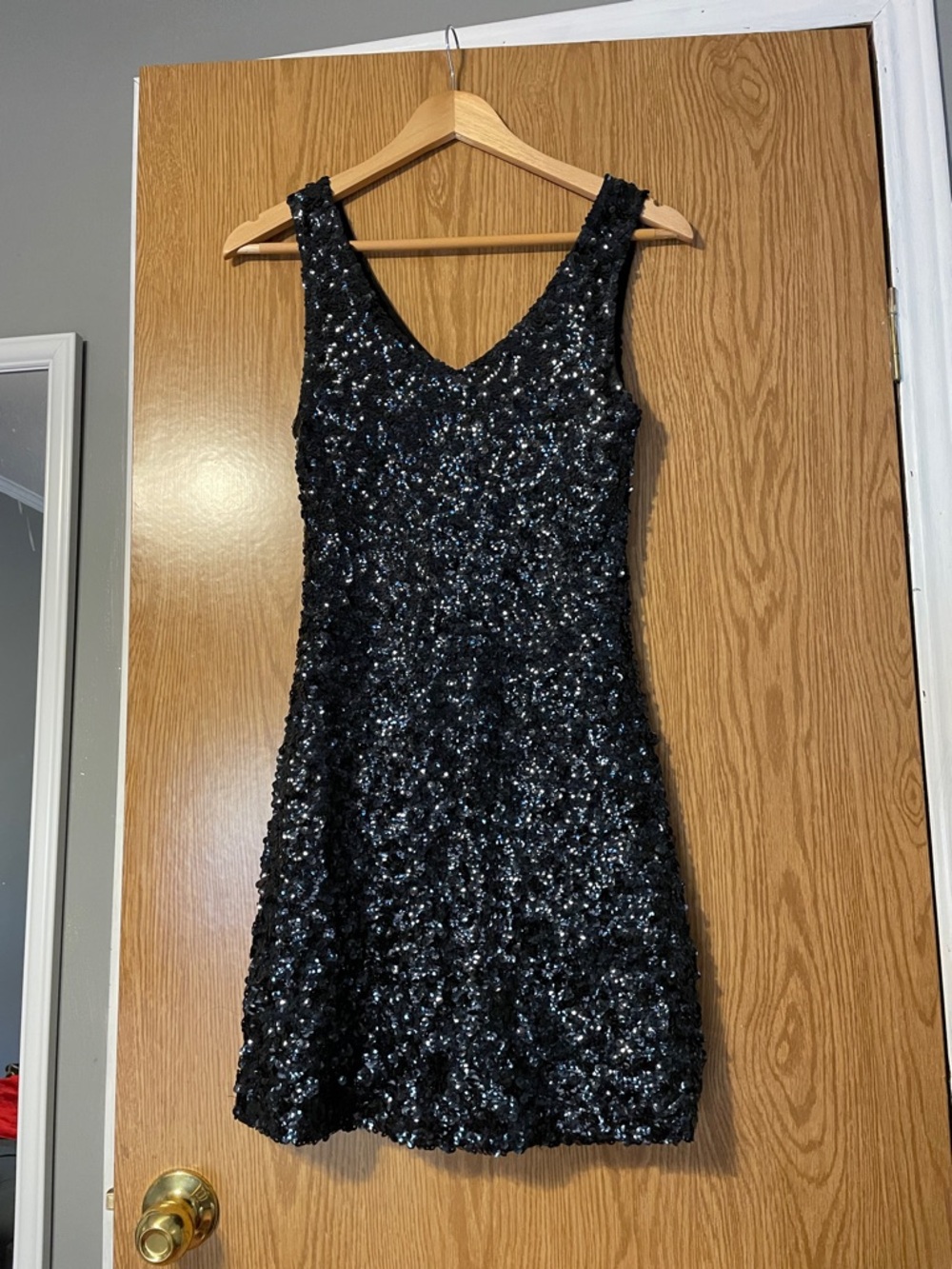 Black Sequin V-Neck Mini Dress